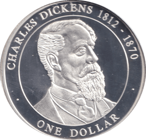 2005 50% SILVER ONE DOLLAR CHARLES DICKENS 1812 - 1870 ( PROOF ) - SILVER WORLD COINS - Cambridgeshire Coins