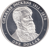 2005 50% SILVER ONE DOLLAR CHARLES DICKENS 1812 - 1870 ( PROOF ) - SILVER WORLD COINS - Cambridgeshire Coins