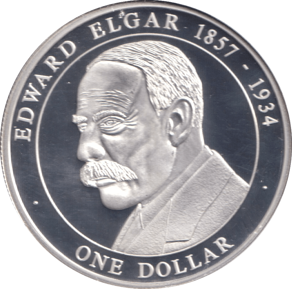 2005 50% SILVER ONE DOLLAR EDWARD ELGAR 1857 - 1934 ( PROOF ) - SILVER WORLD COINS - Cambridgeshire Coins