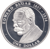 2005 50% SILVER ONE DOLLAR EDWARD ELGAR 1857 - 1934 ( PROOF ) - SILVER WORLD COINS - Cambridgeshire Coins