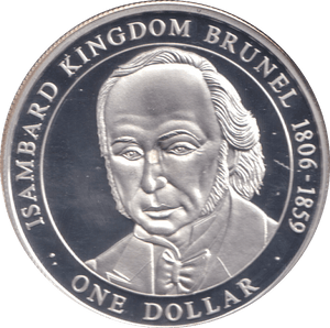 2005 50% SILVER ONE DOLLAR ISAMBARD KINGDOM BRUNEL 1806 - 1859 ( PROOF ) - SILVER WORLD COINS - Cambridgeshire Coins