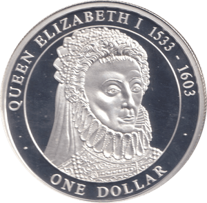2005 50% SILVER ONE DOLLAR QUEEN ELIZABETH I 1533 - 1603 ( PROOF ) - SILVER WORLD COINS - Cambridgeshire Coins