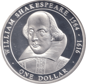 2005 50% SILVER ONE DOLLAR WILLIAM SHAKESPEARE 1564 - 1616 ( PROOF ) - SILVER WORLD COINS - Cambridgeshire Coins
