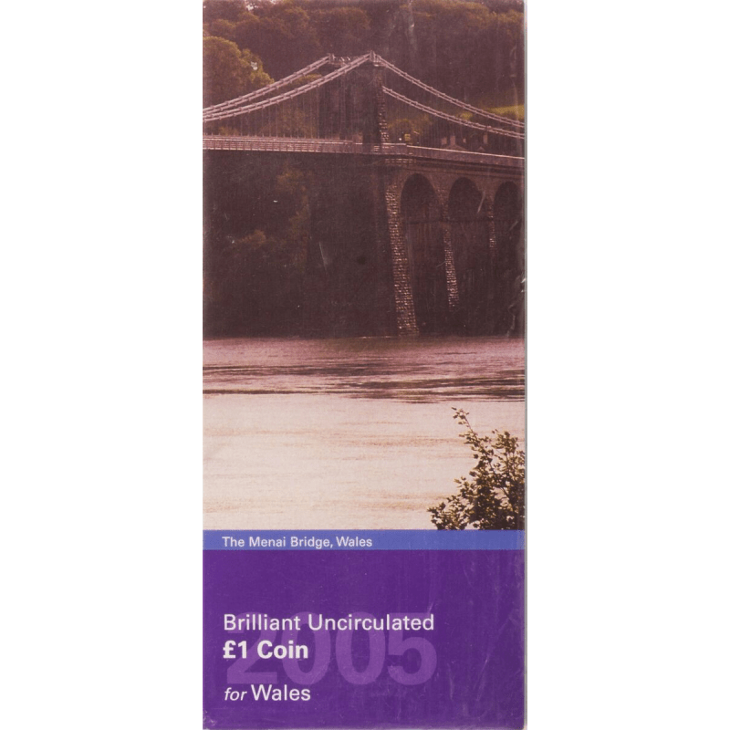 2005 BRILLIANT UNCIRCULATED £1 COIN PRESENTATION PACK MENAI BRIDGE WALES 2005 - £1 BU PACK - Cambridgeshire Coins