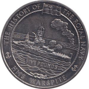 2005 FIVE POUNDS HMS WARSPITE ALDERNEY - WORLD COINS - Cambridgeshire Coins