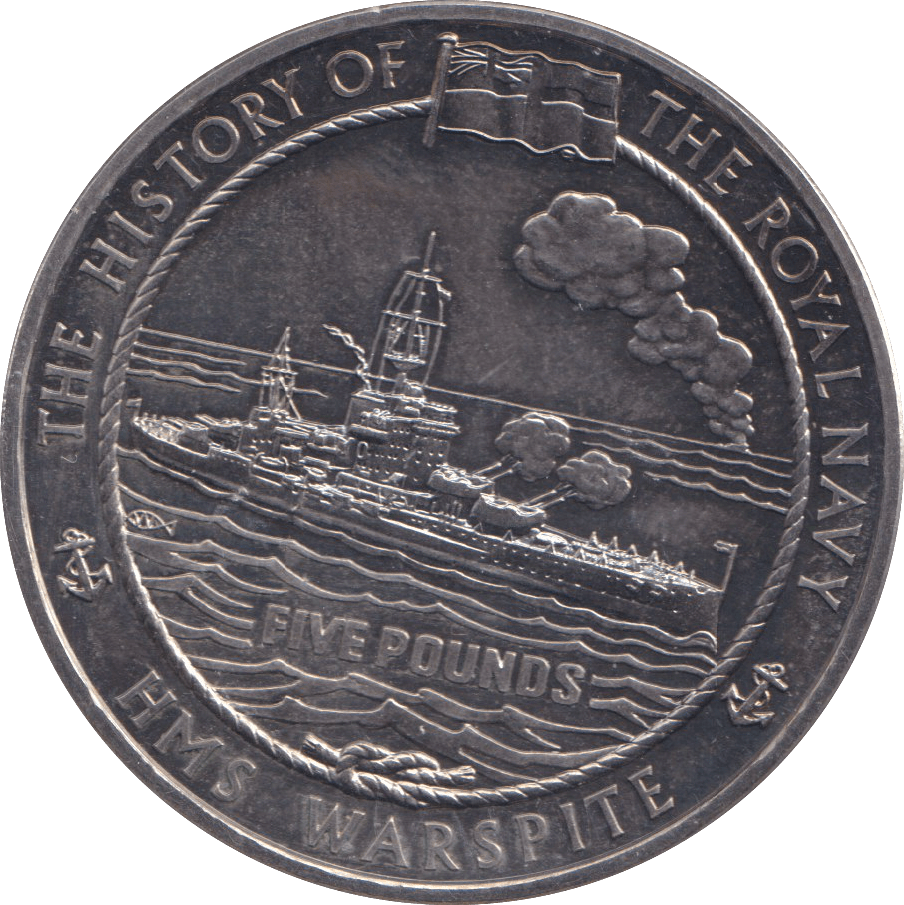 2005 FIVE POUNDS HMS WARSPITE ALDERNEY - WORLD COINS - Cambridgeshire Coins