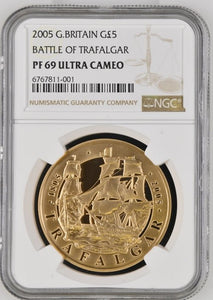 2005 GOLD £5 BATTLE OF TRAFALGAR ( NGC ) PF 69 ULTRA CAMEO - NGC GOLD COINS - Cambridgeshire Coins