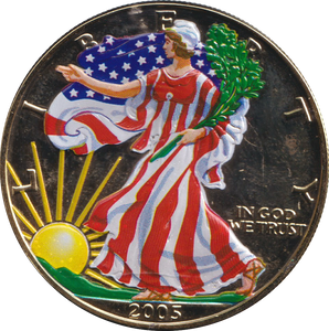 2005 GOLD PLATED COLOURED LIBERTY DOLLAR USA - WORLD COINS - Cambridgeshire Coins