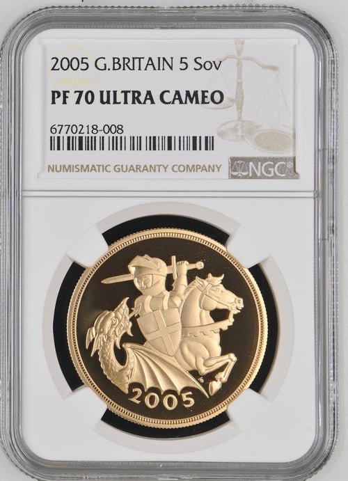 2005 GOLD PROOF 5 SOVEREIGN ( NGC ) PF 70 ULTRA CAMEO - NGC GOLD COINS - Cambridgeshire Coins