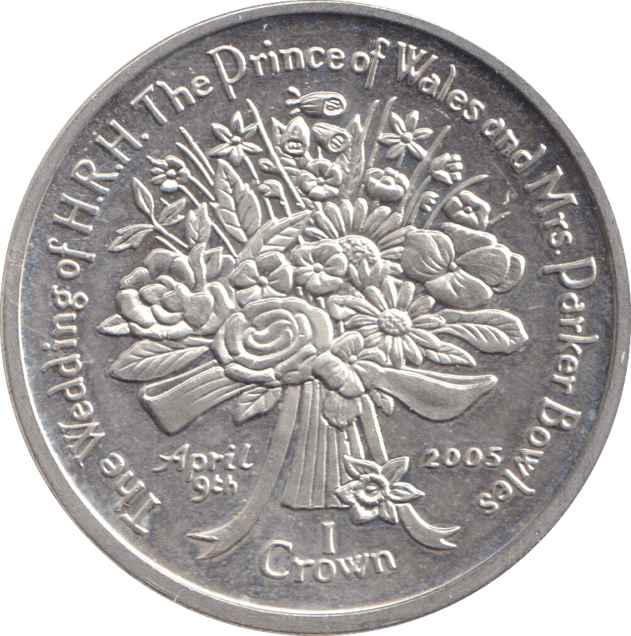 2005 ONE CROWN FALKLAND ISLANDS WEDDING OF CHARLES AND CAMILLA - SILVER WORLD COINS - Cambridgeshire Coins
