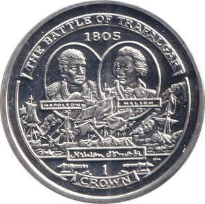 2005 ONE CROWN ISLE OF MAN THE BATTLE OF TRAFALGAR - SILVER WORLD COINS - Cambridgeshire Coins