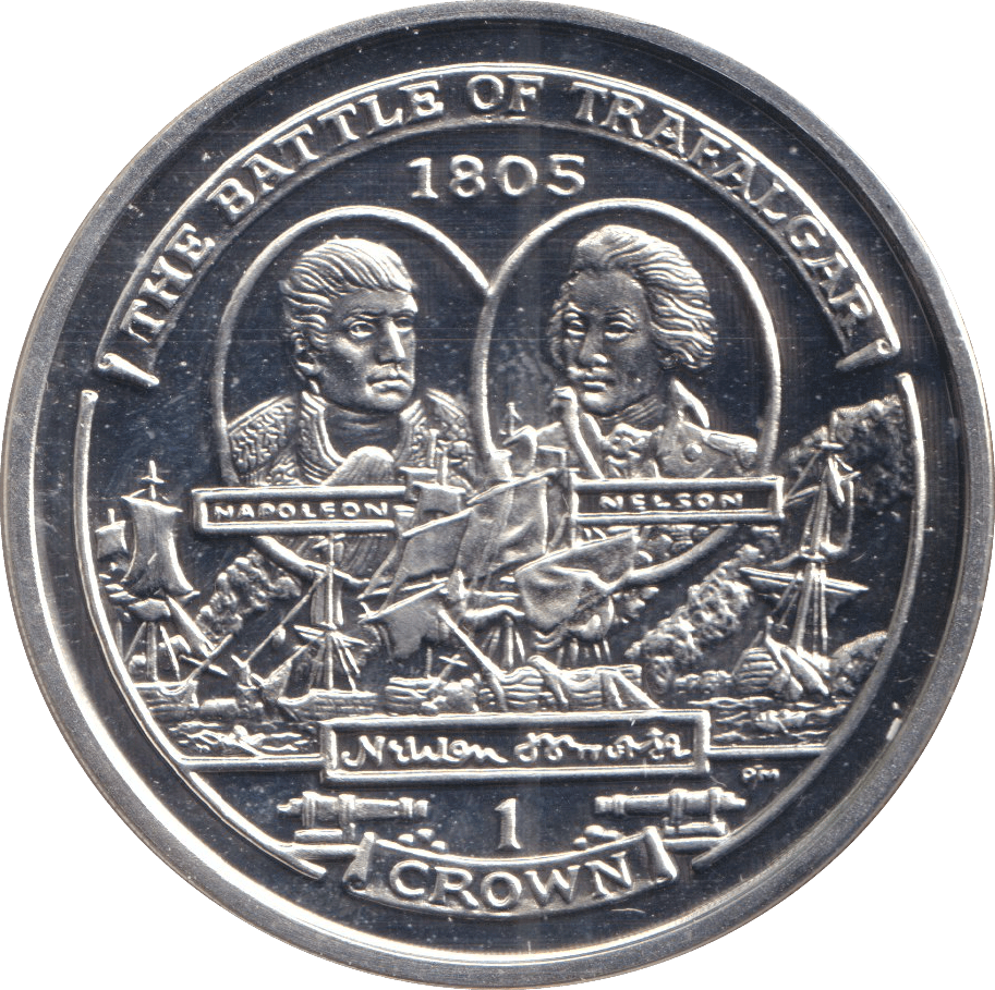 2005 ONE CROWN ISLE OF MAN THE BATTLE OF TRAFALGAR - SILVER WORLD COINS - Cambridgeshire Coins