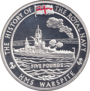 2005 PROOF SILVER FIVE POUNDS- HMS WARSPITE - Silver Proof - Cambridgeshire Coins