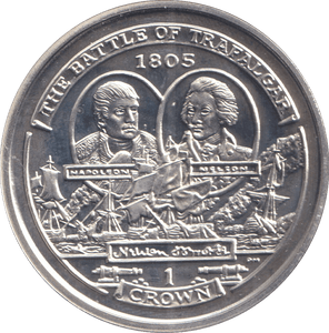 2005 SILVER ONE CROWN ISLE OF MAN THE BATTLE OF TRAFALGAR - SILVER WORLD COINS - Cambridgeshire Coins