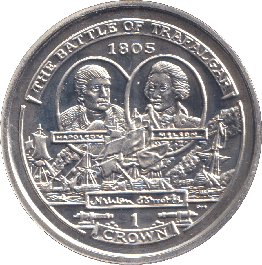 2005 SILVER ONE CROWN ISLE OF MAN THE BATTLE OF TRAFALGAR - SILVER WORLD COINS - Cambridgeshire Coins