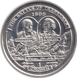 2005 SILVER ONE CROWN ISLE OF MAN THE BATTLE OF TRAFALGAR - SILVER WORLD COINS - Cambridgeshire Coins
