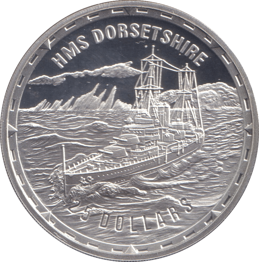 2005 SILVER PROOF 25 DOLLAR HMS DORSETSHIRE SOLOMON ISLANDS - SILVER WORLD COINS - Cambridgeshire Coins