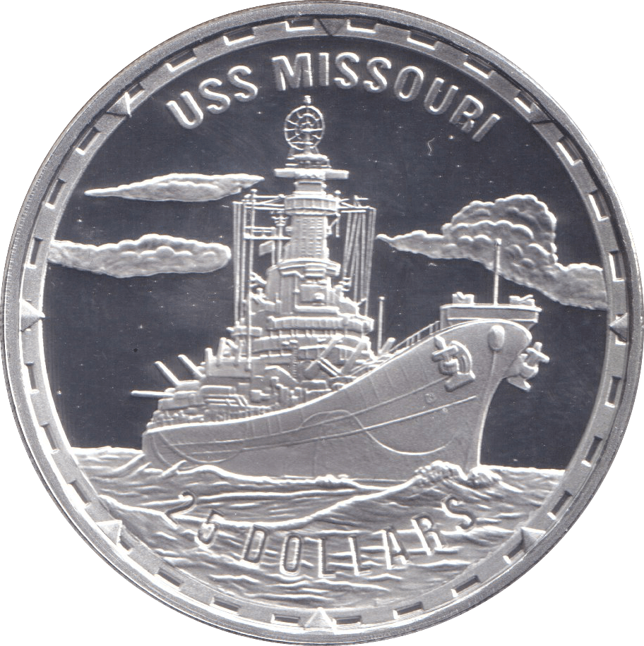 2005 SILVER PROOF 25 DOLLAR USS MISSOURI SOLOMON ISLANDS - SILVER WORLD COINS - Cambridgeshire Coins