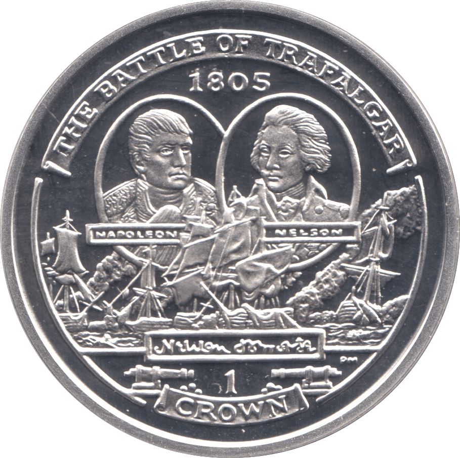 2005 SILVER PROOF BATTLE OF TRAFALGAR COMMEMORATIVE CROWN ISLE OF MAN - SILVER WORLD COINS - Cambridgeshire Coins