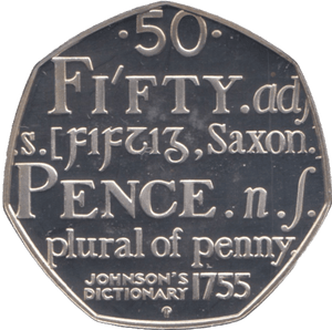 2005 SILVER PROOF FIFTY PENCE SAMUEL JOHNSONS DICTIONARY - SILVER WORLD COINS - Cambridgeshire Coins