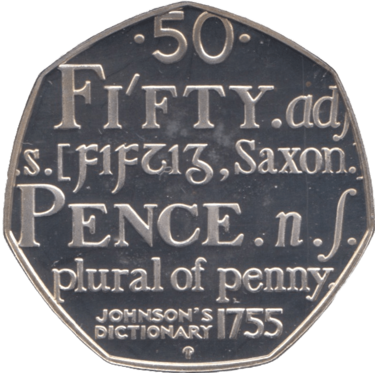 2005 SILVER PROOF FIFTY PENCE SAMUEL JOHNSONS DICTIONARY - SILVER WORLD COINS - Cambridgeshire Coins