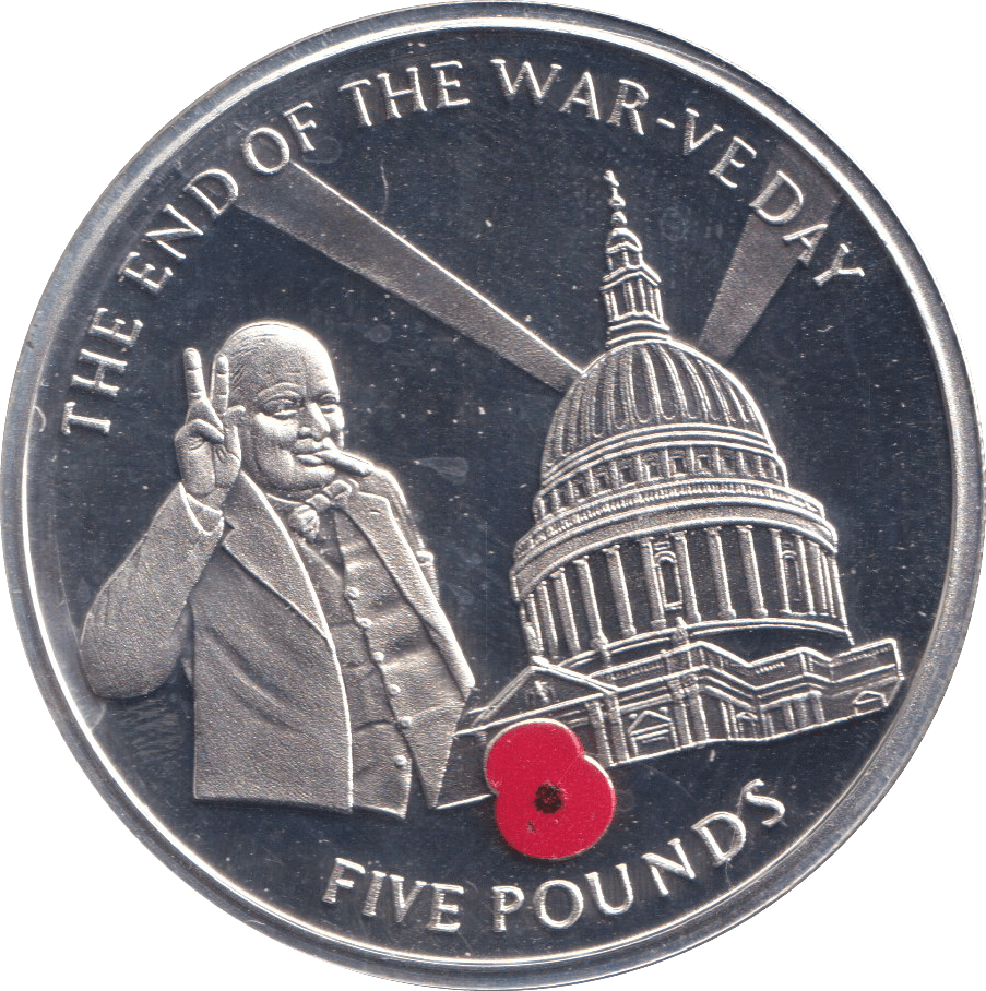 2005 SILVER PROOF FIVE POUND THE END OF THE WAR - SILVER WORLD COINS - Cambridgeshire Coins