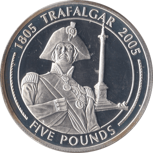 2005 SILVER PROOF FIVE POUNDS BATTLE OF TRAFALGAR COMMEMORATIVE GIBRALTAR Ref 11 - SILVER WORLD COINS - Cambridgeshire Coins