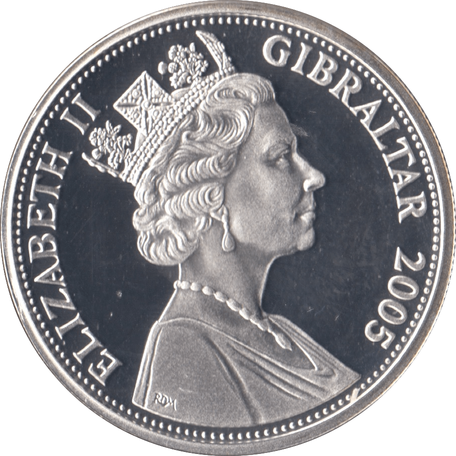 2005 SILVER PROOF FIVE POUNDS BATTLE OF TRAFALGAR COMMEMORATIVE GIBRALTAR Ref 11 - SILVER WORLD COINS - Cambridgeshire Coins