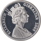 2005 SILVER PROOF FIVE POUNDS BATTLE OF TRAFALGAR COMMEMORATIVE GIBRALTAR Ref 11 - SILVER WORLD COINS - Cambridgeshire Coins