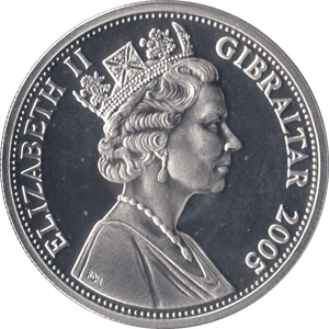 2005 SILVER PROOF FIVE POUNDS BATTLE OF TRAFALGAR COMMEMORATIVE GIBRALTAR Ref 12 - SILVER WORLD COINS - Cambridgeshire Coins