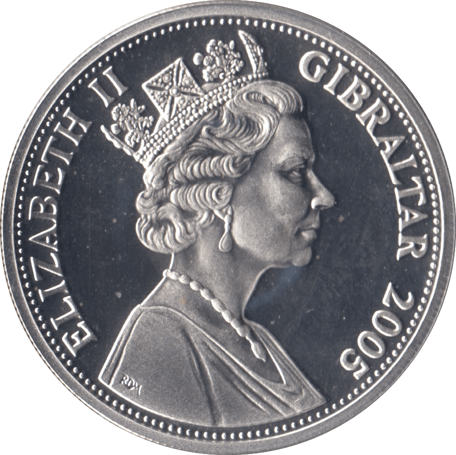 2005 SILVER PROOF FIVE POUNDS BATTLE OF TRAFALGAR COMMEMORATIVE GIBRALTAR Ref 12 - SILVER WORLD COINS - Cambridgeshire Coins