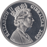 2005 SILVER PROOF FIVE POUNDS BATTLE OF TRAFALGAR COMMEMORATIVE GIBRALTAR Ref 12 - SILVER WORLD COINS - Cambridgeshire Coins