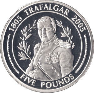 2005 SILVER PROOF FIVE POUNDS BATTLE OF TRAFALGAR COMMEMORATIVE GIBRALTAR Ref 12 - SILVER WORLD COINS - Cambridgeshire Coins