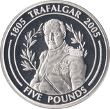 2005 SILVER PROOF FIVE POUNDS BATTLE OF TRAFALGAR COMMEMORATIVE GIBRALTAR Ref 12 - SILVER WORLD COINS - Cambridgeshire Coins