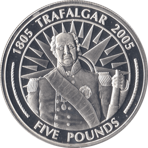 2005 SILVER PROOF FIVE POUNDS BATTLE OF TRAFALGAR COMMEMORATIVE GIBRALTAR Ref 1 - SILVER WORLD COINS - Cambridgeshire Coins