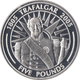 2005 SILVER PROOF FIVE POUNDS BATTLE OF TRAFALGAR COMMEMORATIVE GIBRALTAR Ref 1 - SILVER WORLD COINS - Cambridgeshire Coins