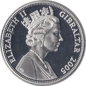 2005 SILVER PROOF FIVE POUNDS BATTLE OF TRAFALGAR COMMEMORATIVE GIBRALTAR Ref 1 - SILVER WORLD COINS - Cambridgeshire Coins