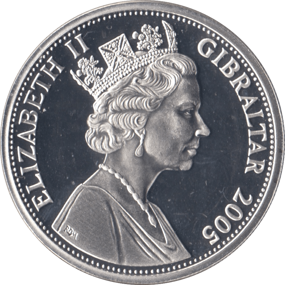 2005 SILVER PROOF FIVE POUNDS BATTLE OF TRAFALGAR COMMEMORATIVE GIBRALTAR Ref 1 - SILVER WORLD COINS - Cambridgeshire Coins