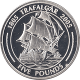2005 SILVER PROOF FIVE POUNDS BATTLE OF TRAFALGAR COMMEMORATIVE GIBRALTAR Ref 5 - SILVER WORLD COINS - Cambridgeshire Coins