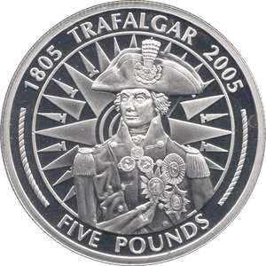 2005 SILVER PROOF FIVE POUNDS BATTLE OF TRAFALGAR COMMEMORATIVE GIBRALTAR - SILVER WORLD COINS - Cambridgeshire Coins