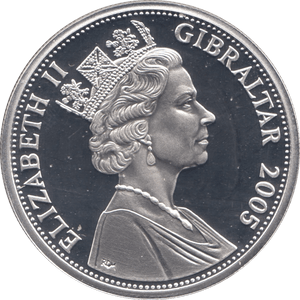 2005 SILVER PROOF FIVE POUNDS BATTLE OF TRAFALGAR COMMEMORATIVE GIBRALTAR - SILVER WORLD COINS - Cambridgeshire Coins