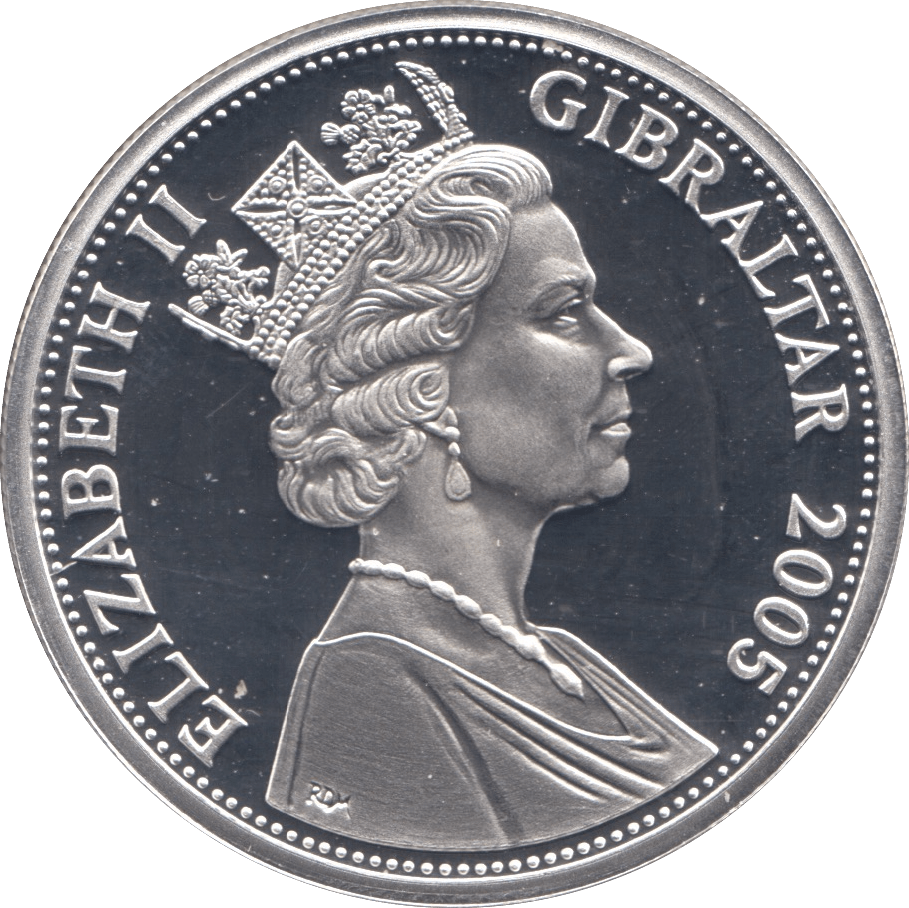 2005 SILVER PROOF FIVE POUNDS BATTLE OF TRAFALGAR COMMEMORATIVE GIBRALTAR - SILVER WORLD COINS - Cambridgeshire Coins