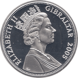 2005 SILVER PROOF FIVE POUNDS BATTLE OF TRAFALGAR COMMEMORATIVE GIBRALTAR - SILVER WORLD COINS - Cambridgeshire Coins