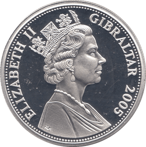 2005 SILVER PROOF FIVE POUNDS BATTLE OF TRAFALGAR COMMEMORATIVE GIBRALTAR - SILVER WORLD COINS - Cambridgeshire Coins