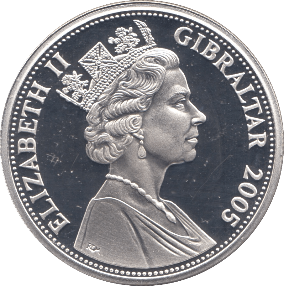 2005 SILVER PROOF FIVE POUNDS BATTLE OF TRAFALGAR COMMEMORATIVE GIBRALTAR - SILVER WORLD COINS - Cambridgeshire Coins