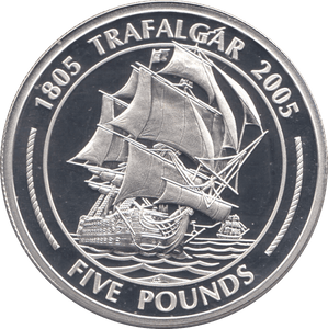2005 SILVER PROOF FIVE POUNDS BATTLE OF TRAFALGAR COMMEMORATIVE GIBRALTAR - SILVER WORLD COINS - Cambridgeshire Coins