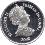 2005 SILVER PROOF ONE CROWN TRISTAN DA CUNHA - SILVER WORLD COINS - Cambridgeshire Coins