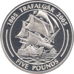 2005 SILVER PROOF TRAFALGAR FIVE POUNDS GIBRALTAR - SILVER WORLD COINS - Cambridgeshire Coins