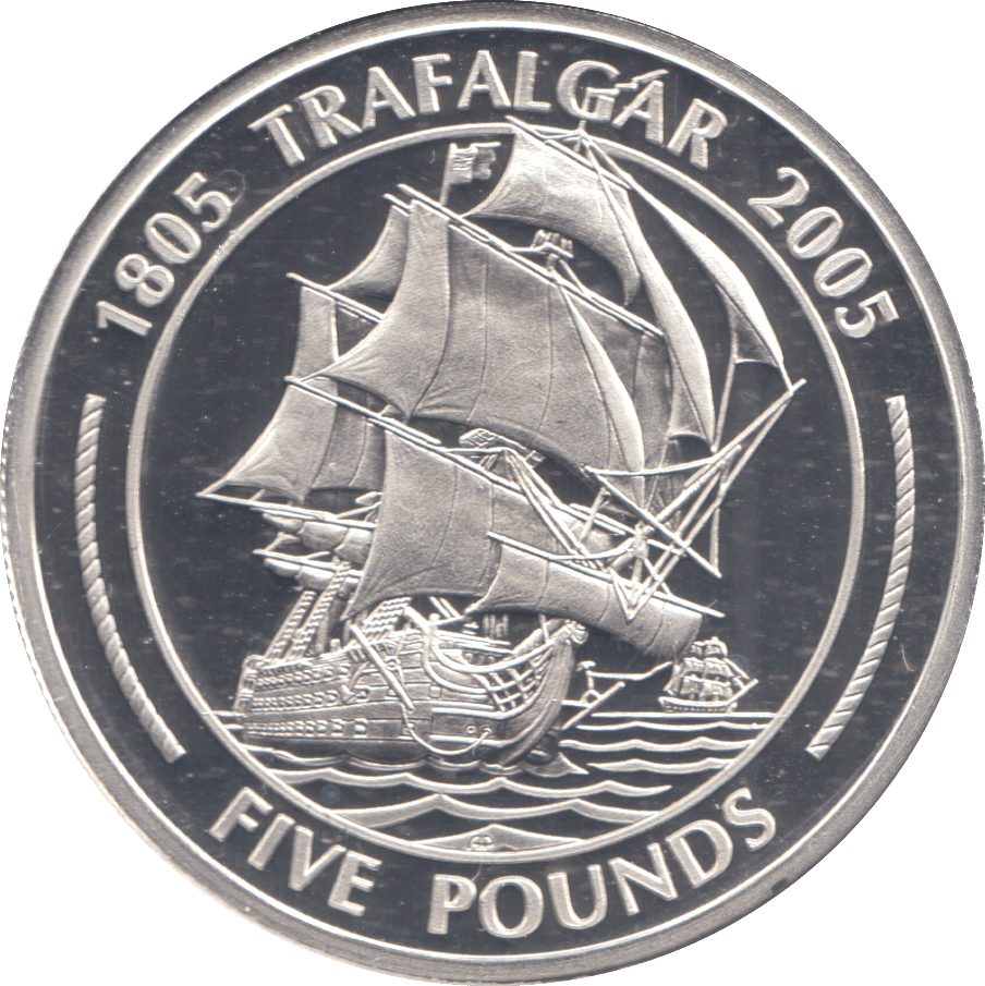 2005 SILVER PROOF TRAFALGAR FIVE POUNDS GIBRALTAR - SILVER WORLD COINS - Cambridgeshire Coins