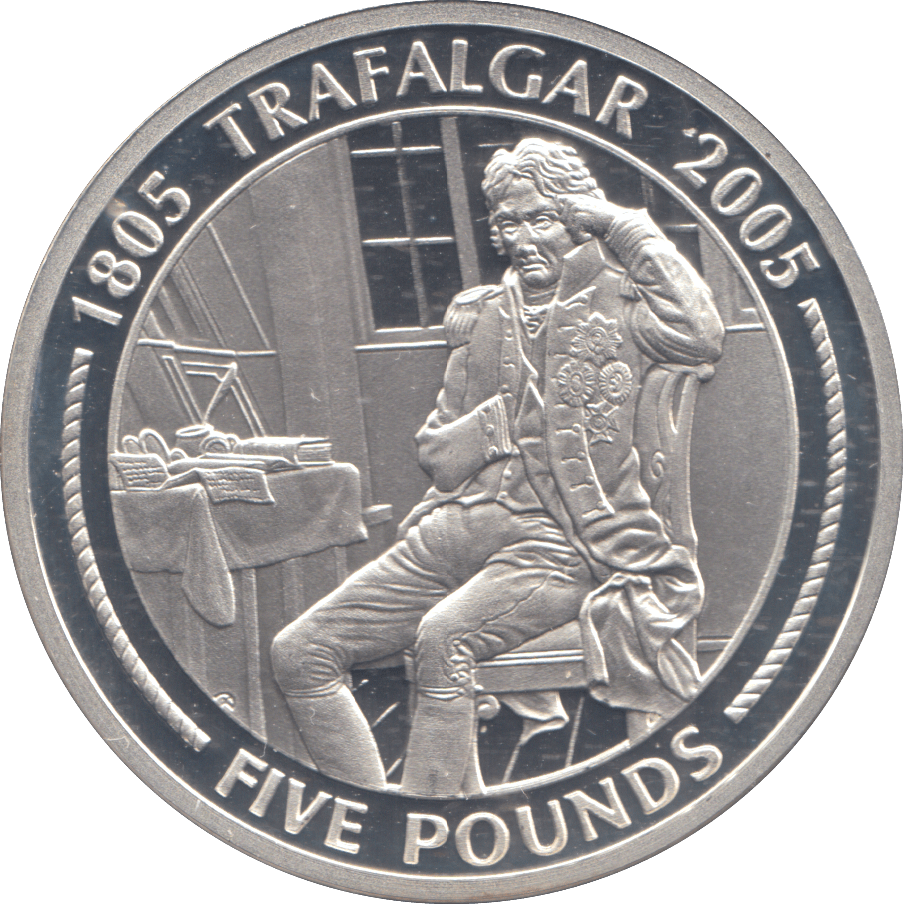 2005 SILVER PROOF TRAFALGAR FIVE POUNDS GIBRALTAR - SILVER WORLD COINS - Cambridgeshire Coins